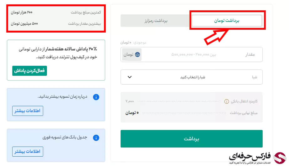 سقف برداشت تترلند - برداشت تتر از تترلند - برداشت پول از تترلند - آموزش برداشت از تترلند 04