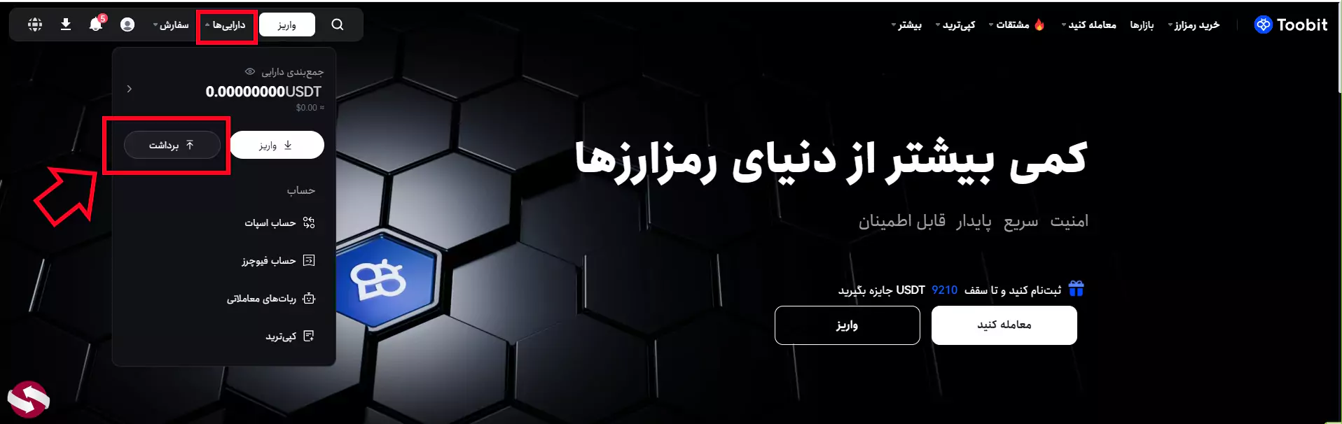 برداشت پول از صرافی توبیت - برداشت ارز از صرافی توبیت - برداشت از صرافی توبیت 03