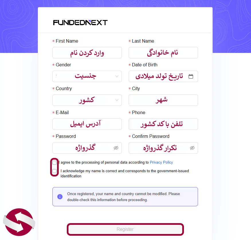 نحوه تکمیل فرم ساخت حساب در فاندد نکست