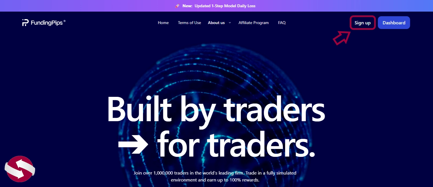 دسترسی به بخش ثبت نام Funding Pips در سایت رسمی
